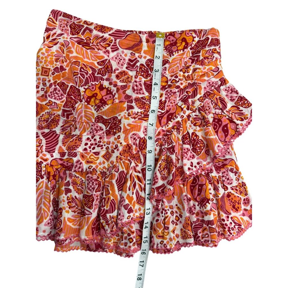 Poupette St. Barth Mabelle Mini Skirt Red Chagal Ruffled Womens XS - Picture 8 of 10